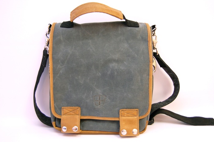 The Tall 06 Messenger- Charcoal Waxed Canvas, Honey Leather Trim with Nickel Metal Hardware, Retail Price $250