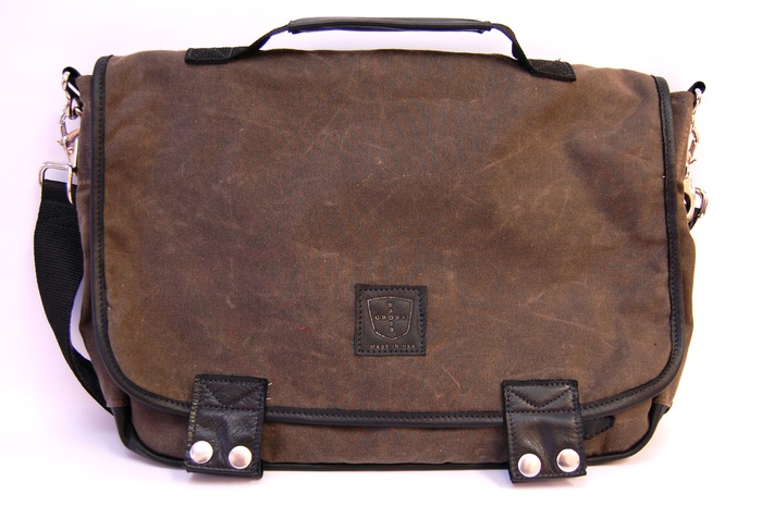 The XL 06 Messenger- Dark Oak Waxed Canvas and Walnut Leather Trim, Retail Price $275