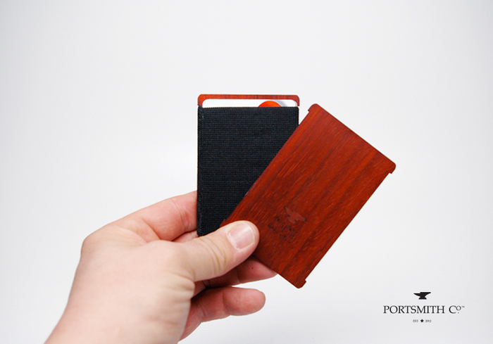 LIMITED Qty 20: CINCH wallet :: Padauk wood 'Backbone' with black elastic 'Keeper'