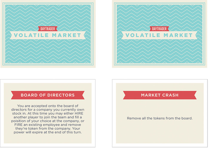 The Volatile Market Cards. There are 32 cards in the game which can send the game into all kinds of directions.