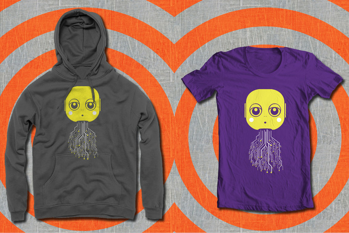 Maki Circuit Design on American Apparel (Asphalt) Pullover Hoodie and (Plum) T-shirt