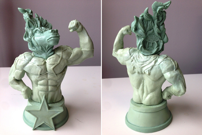 Test casting for the God Hates Astronauts Resin Statue. Final will feature a translucent blue ghost head as seen below and will have fewer bubbles and imperfections than shown. Signed by the sculptor and numbered edition of 50!