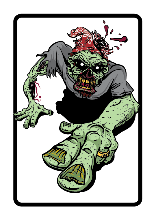 The designer, Jeremiah Lee, as a zombie.