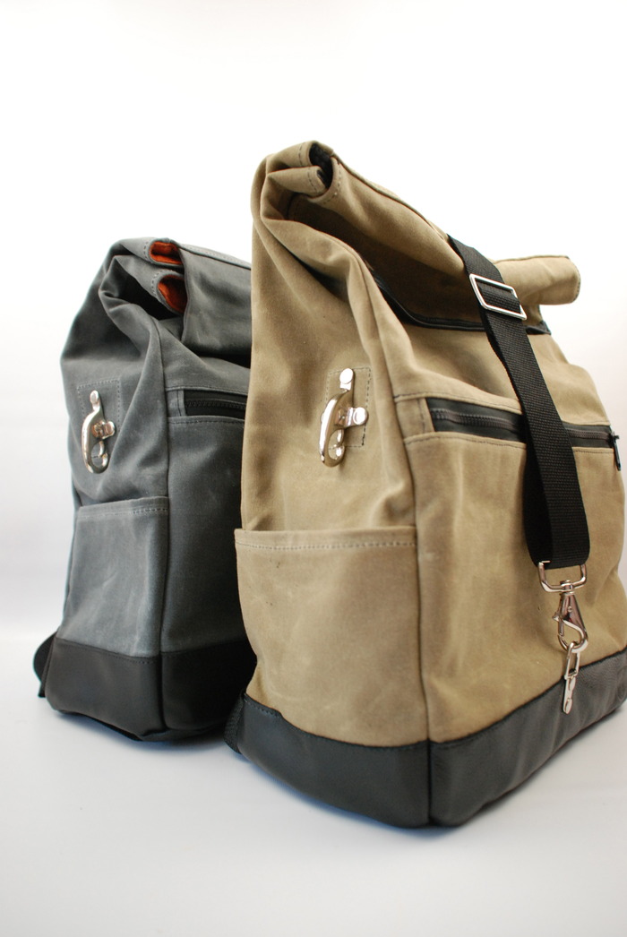 Shown in Sage and Charcoal Waxed Canvas with Black Leather Trim