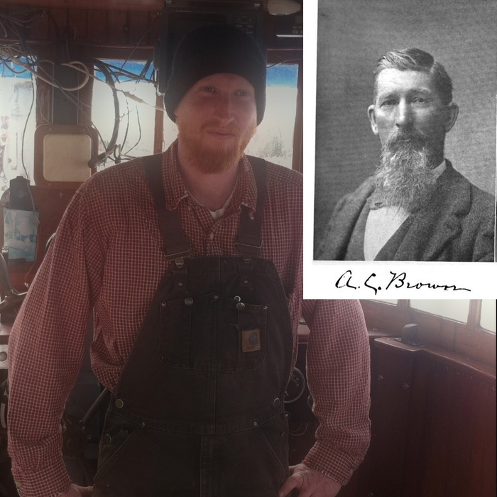 Laurel's deck beams will be replaced by Maine-shipwright Captain Robert Blood (yes, that's really his name). Inset is a photo of A.C. Brown, master carpenter and builder of Laurel.