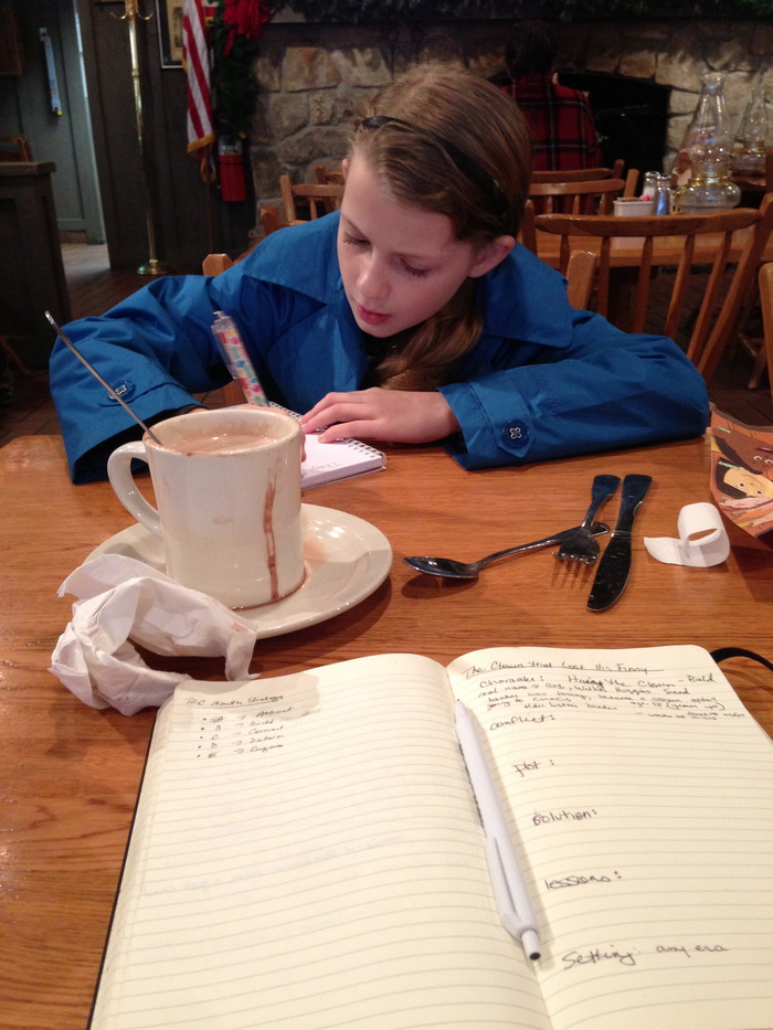 Lauren working hard on outlining the book.