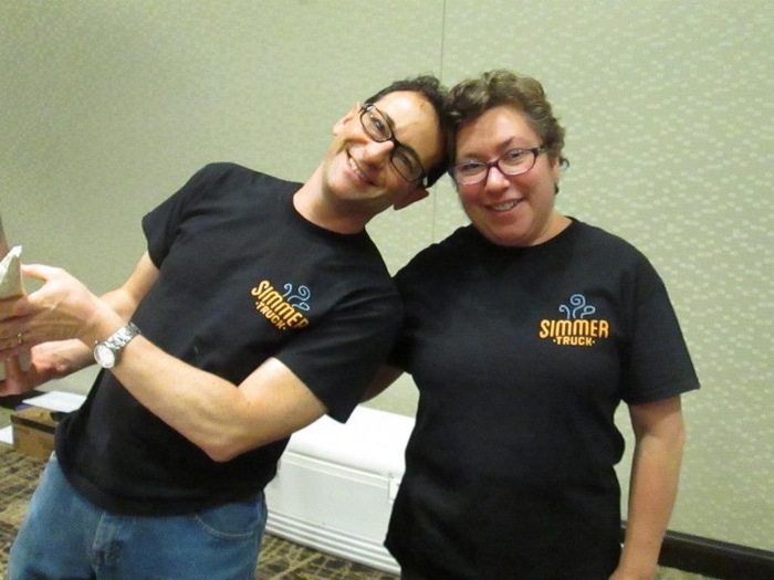 Steve and Jennifer in their ultra-cool Simmer shirts.