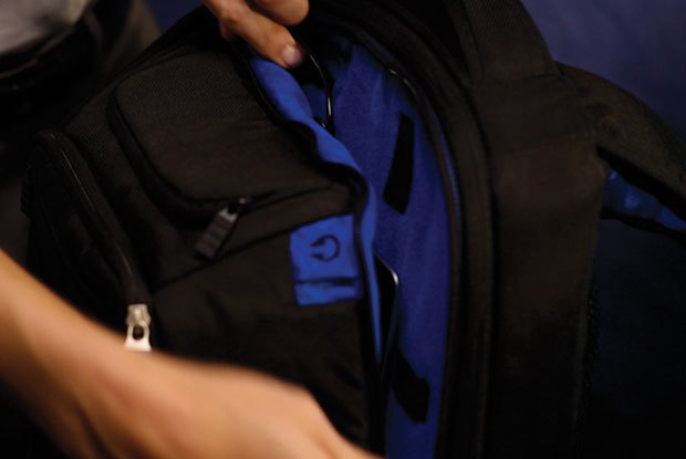 Dedicated Easy Access Tablet Pocket with velvety blue fabric liner