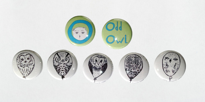 Odd Owl Button Set (top), Owl Balloon Button Set (bottom)