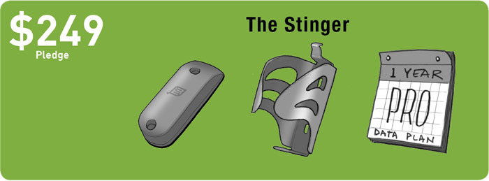 The BikeSpike Device, 12 months of the Pro Plan, 1 carbon water fiber bottle cage