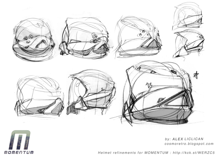 Helmet sketches by Alex Liclican