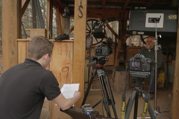Zach Lowry interviews blacksmith Michael Fox in Hanover, PA.
