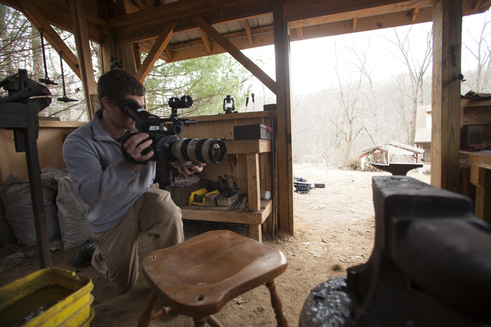 Luke Rafferty captures slow-motion video at Michael Fox's forge in Hanover, PA.