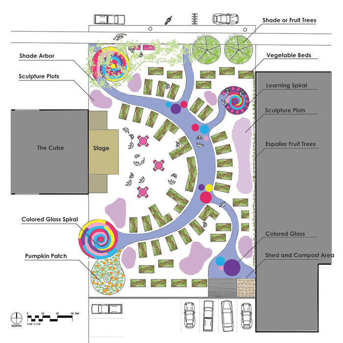 Our landscape architect's rendering of the Railyard Community Art Garden