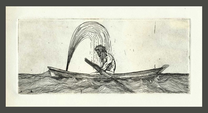 This is the second etching in a series of five that Matt contributed to the book. The series is very beautiful, eerie and funny.