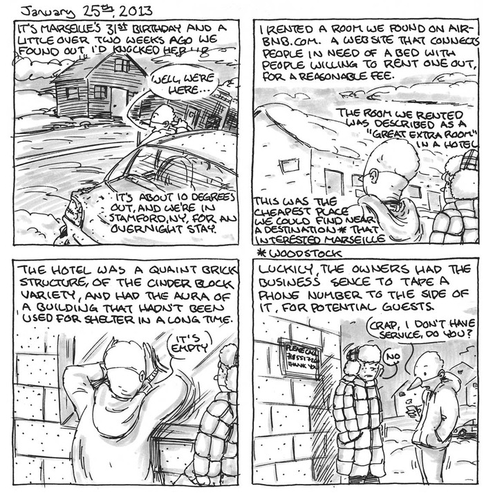 Jed reveals for the first time in comic form that he and his lady Marseille are with child. It is another little chapter in his on going Champ series, which if it were up to me, would win an Oscar.