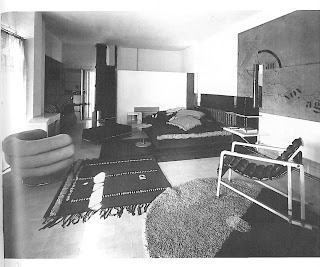 E1027 Main Living Area (period photograph) - as we intend to restore it and leave permanently on site. (Note: Le Corbusier's subsequent wall murals will remain intact.)