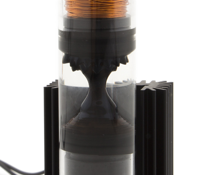 Close up shot of the ferrofluid while the electromagnet is energized