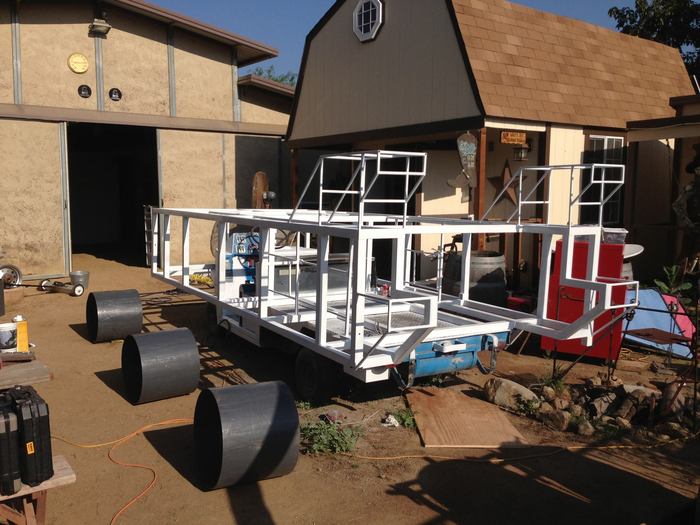 Early internal frame work of the Mars Rover Art Car under construction