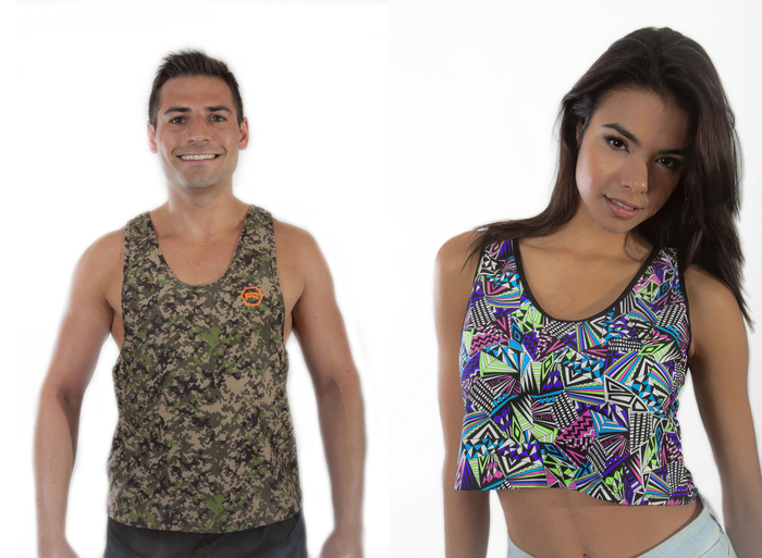 "Digital Camo" w/ Matching Trim (Left) "Geometric Neon" w/ Black Trim (Right)