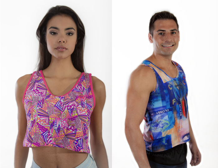 "Geometric Pink" w/ Neon Pink Trim (Left) "Abstract Film" w/ Matching Trim (Right)
