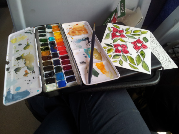 And here's my mobile studio last summer; this was on a train travelling through Greece