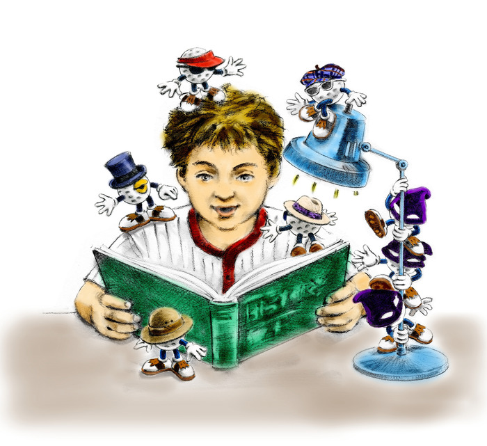 Each night the balls gathered around Zack's desk to hear him read out loud.