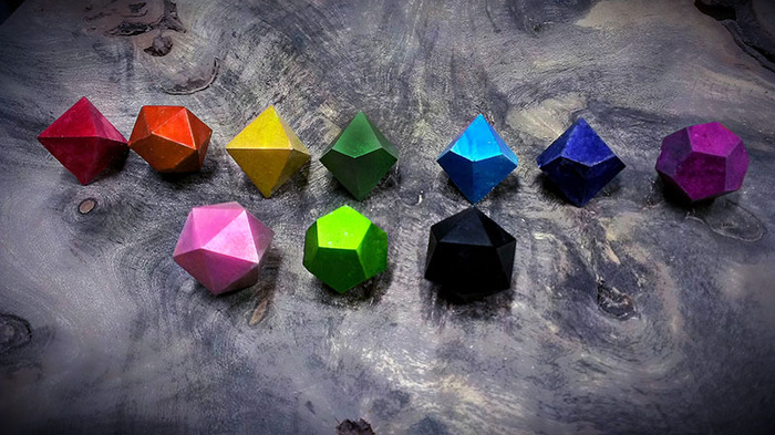Early Aluminum prototype dice pressed in to service for anodizing development. Final dice will be of much better quality. You can read more about the anodizing tests in Update #12.