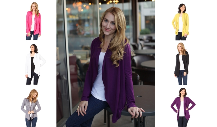 The always elegant SUMMERSKIN Open Cardigan. UPF 50+. Colors: Black, White, Grey, Pink, Plum, Kiwi Green.