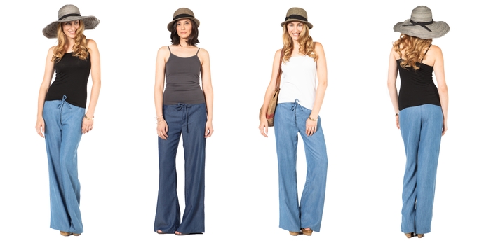 The SUMMERSKIN Tencel Denim Palazzo Pant in 2 washes. UPF 50+.