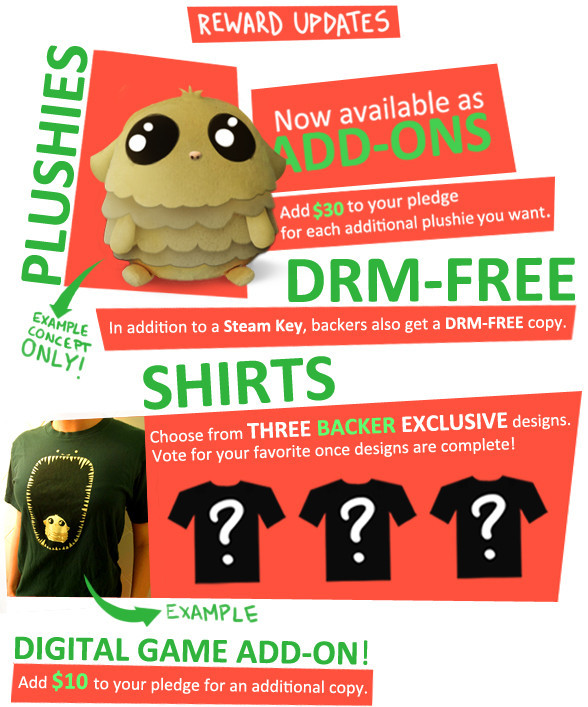 Update #6 - Plushie Add-ons, Shirts, and DRM news!