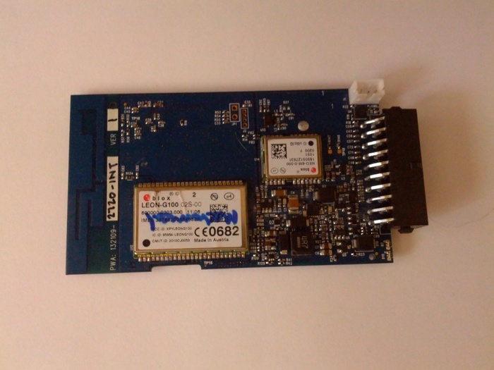 A close-up of the GSM module with on-board GPS