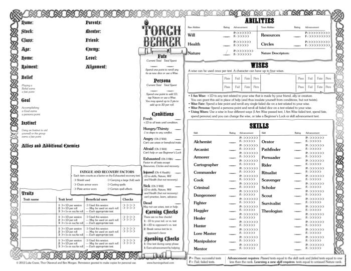 Torchbearer Character Sheet Front