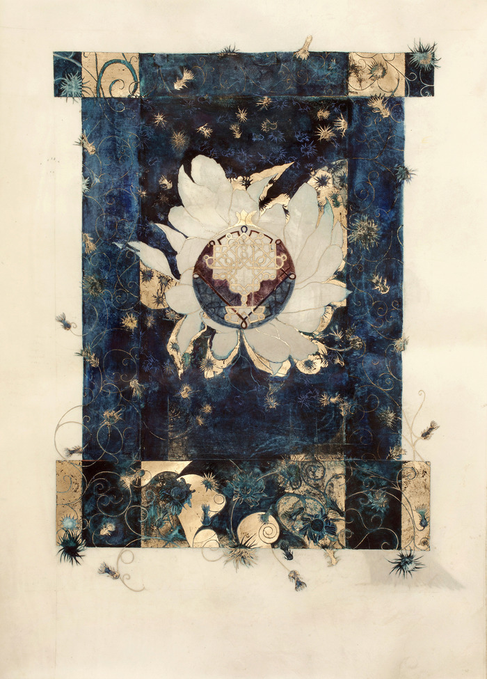 The Pomegranate Page from “The Book of Judith,” 2009-2011. 23.5 k moon gold, white gold, palladium leaf and egg tempera on classic English vellum