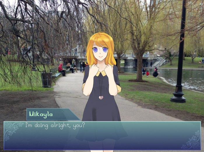 A standard view of the game and how the textbox operates.
