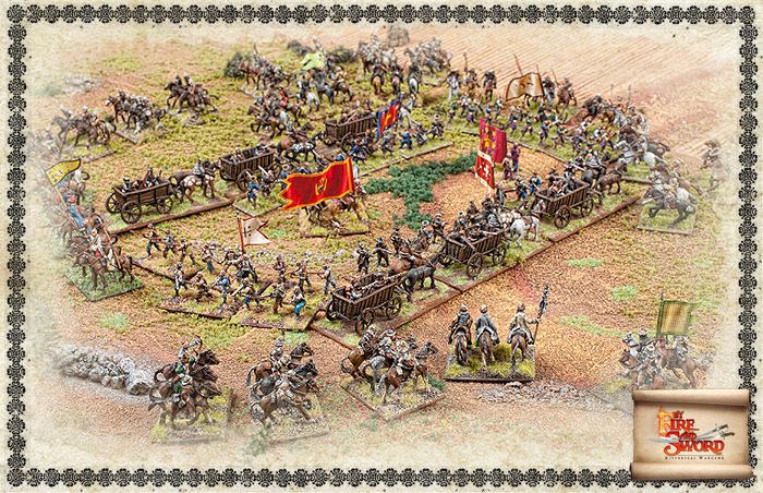 Cossack war wagons attacked by Tartars.