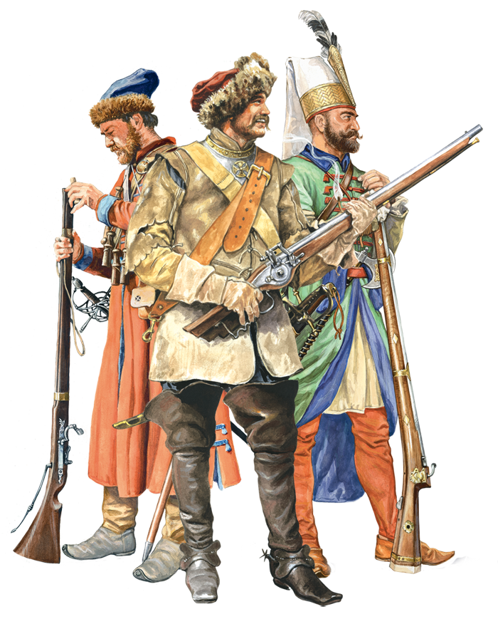 Picture of Jannissary, Muscovite Strelets and Polish dragoon.
