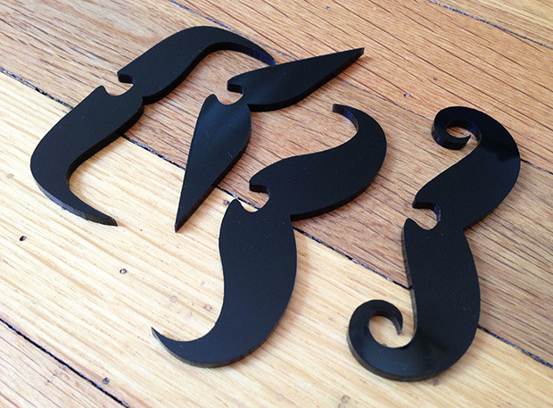 Set of 4 laser-cut acrylic mustaches (comfortably fit on your nose)