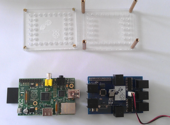 The BrickPi being assembled and put in its case.