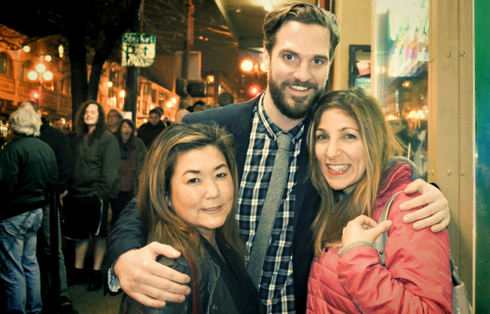 Michelle, Andy and Jennifer on set outside the Mudhoney/Sonics show last February.