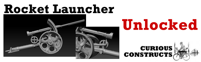 Inspired by the early 19th century Congreve Rocket, a simple launch tube is mounted upon the carriage, for a solid fuel rocket. This multi-part unlocked weapon expansion, designed by Faolan, fits on the carriage designed by Kit Burrows