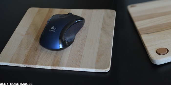 Mouse pads made from reclaimed maple, oak and or cherry.