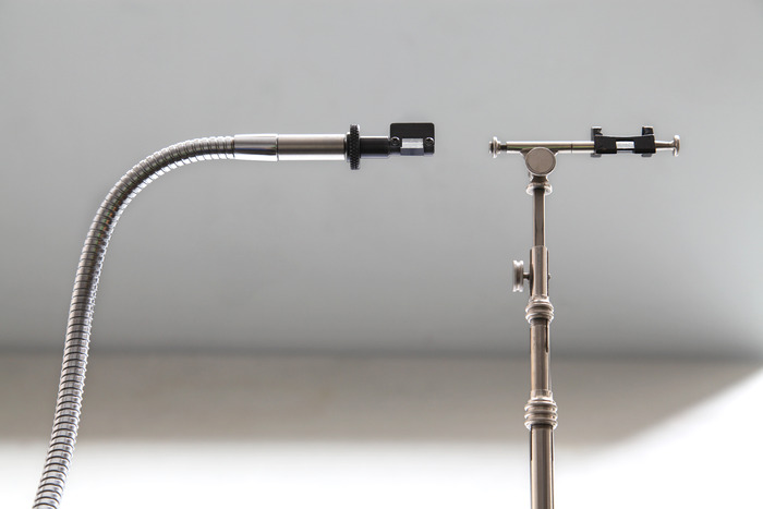 Left: Our NeoLucida, $40. Right: An antique Camera Lucida (c.1900), about $350 on eBay. Owing to modern innovations such as adjustable gooseneck, the NeoLucida has a considerably simpler design.