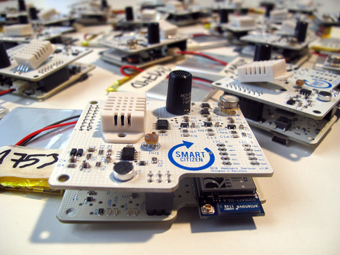 Actual testing of the Smart Citizen Hardware during the pre-production run.