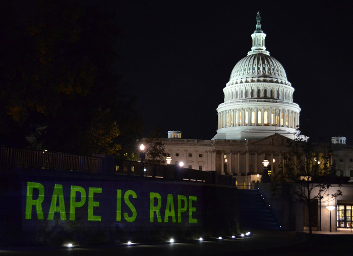 On the eve of the last presidential debate in 2012, we projected Rape Is Rape onto the US Capital building. The stories fell outside of the definition of “forcible rape” and illuminate what is missing from the national conversation on the politics of rape