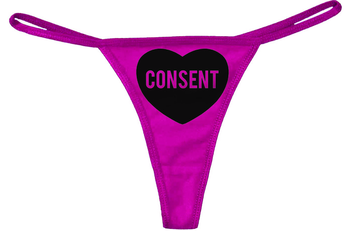 A LOVE CONSENT thong is yours for a $30 gift