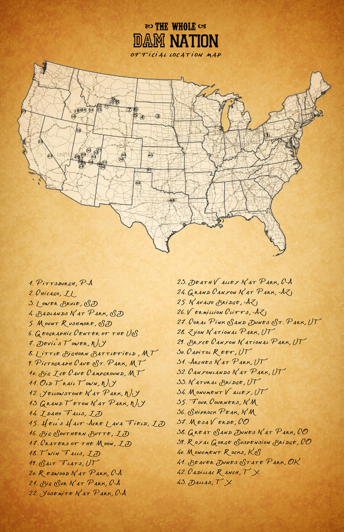 A map of the destinations for the road trip.
