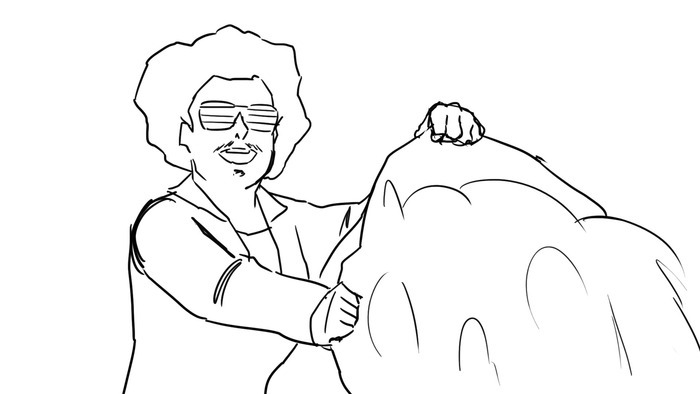 Jay dumps cocaine on everyone in the workout studio (Jay, kinda looks like Kim Jong-il in this drawing... just saying).