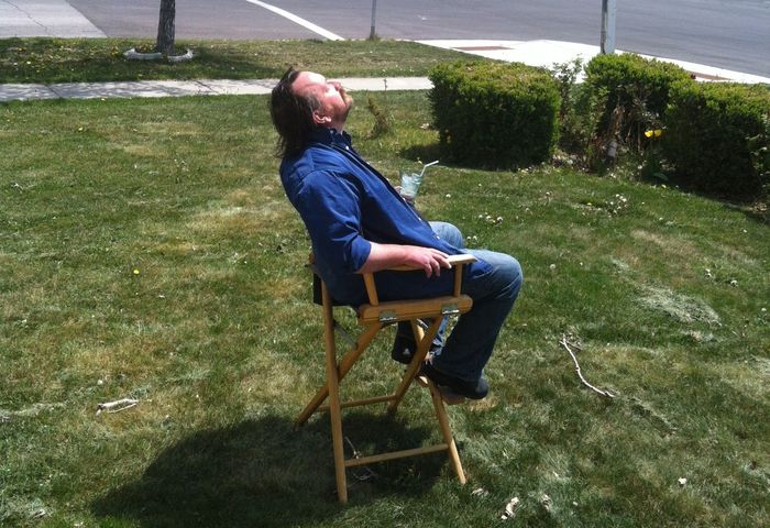 Courtesy of Audrey Rock. Filmmaker Richard Dutcher, photographed relaxing in front of his Utah County home on May 4, Day 6 of a three-week water-only fast.