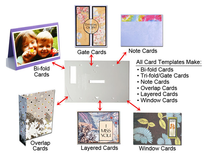 All card templates offered will make six different kinds of cards: bifold, trifold, note, overlap, layered, and window cards!